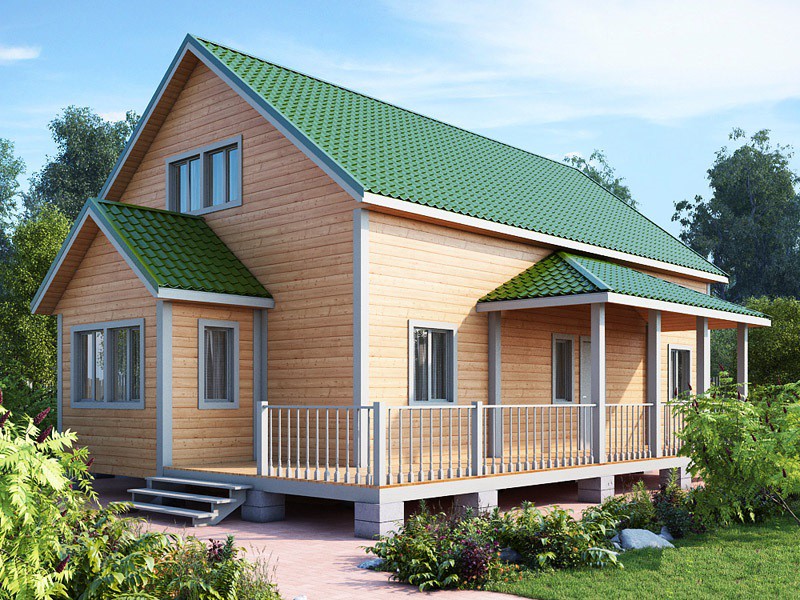 Дом из бруса с открытой верандой КА-133