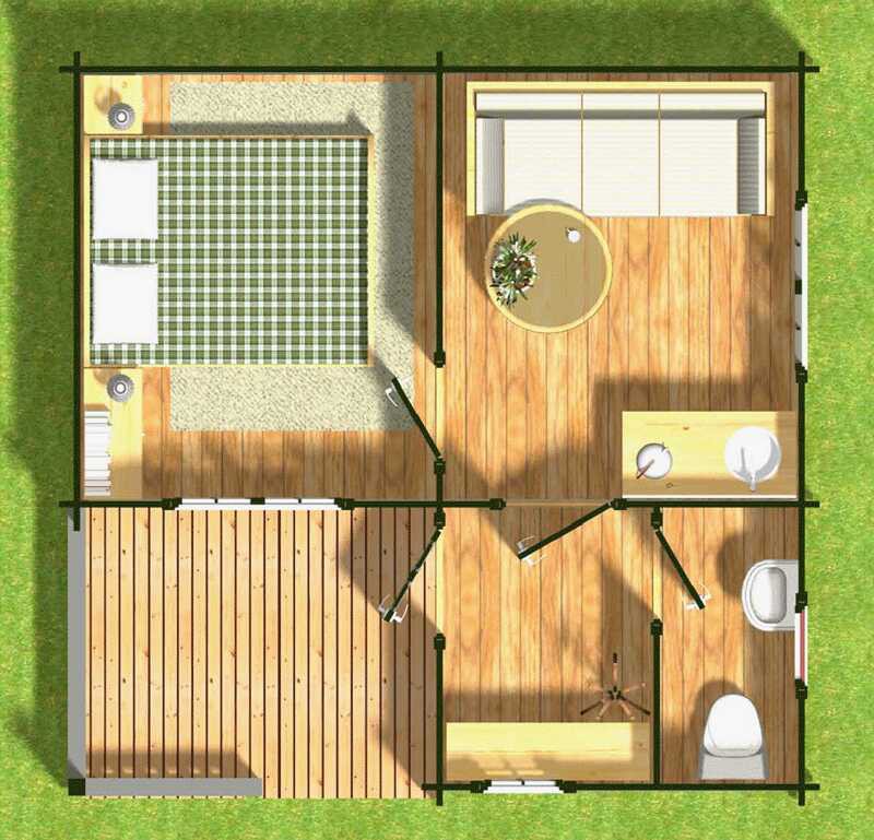 Летний дом из бруса с террасой ЛД-5 5х5