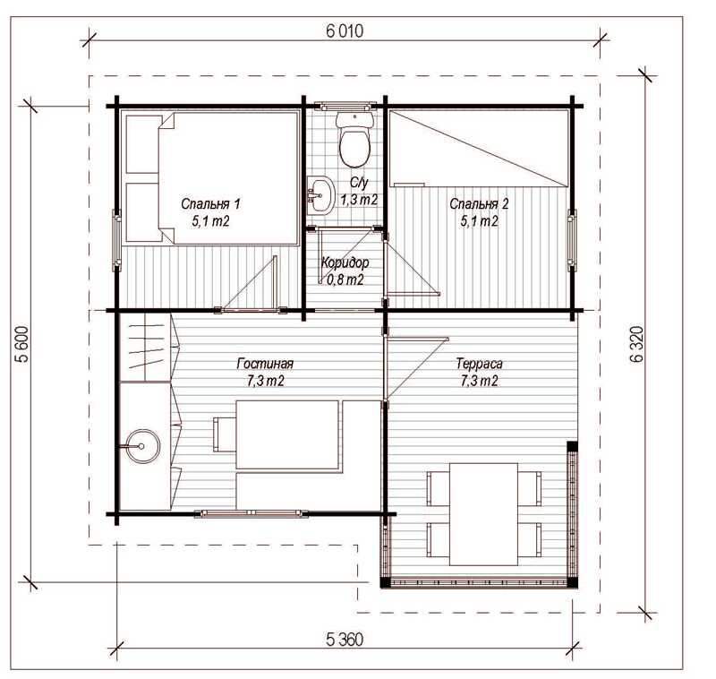 Летний деревянный дом ЛД-9 5.6х5.4