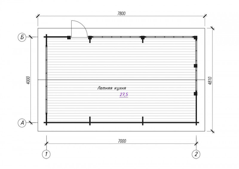 Одноэтажная летняя кухня ЛК-3 (7х4)